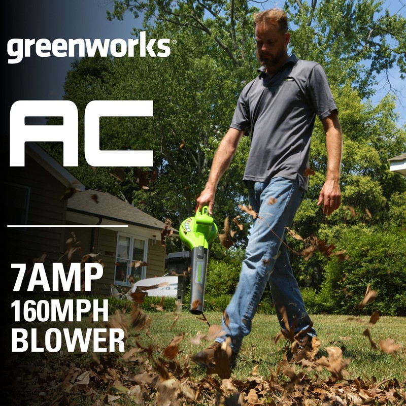 Greenworks 7 Amp 160 MPH/150 CFM Single Speed Electric Blower,