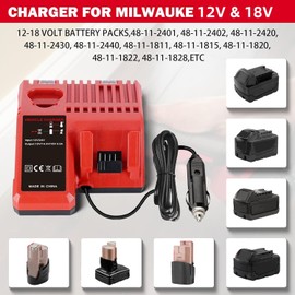 Car Battery Charger for Miwaukee M-12 & M-18 Battery, Rapid Vehicle Charger for Miwaukee 12V-18V Battery 48-11-2401, 48-11-2402, C12 B, C12 BX, M-12, M-14, M-18