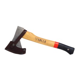 Adler Rheinland Hatchet - German Made with a 15 inch Handle Coated in Anti-Slip Black Grip Paint - 1.35 Pound Head Weight. Spanish Leather Sheath and Cotton Storage Bag Included