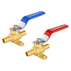 2-Pack EFIELD 1/2-inch Crimp Pex Brass Full Port Shut-off Ball Valve with Drop-ear, Red and Blue Levels, ASTM F1807 (2, 1/2-inch)