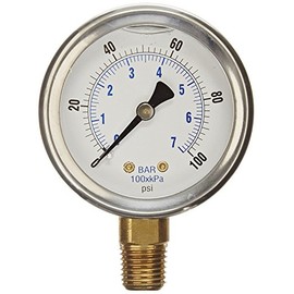 New Stainless Steel Liquid Filled Pressure GAUGE WOG Water Oil Gas 0 to 100 PSI Lower Mount 0-100 PSI 1/4" NPT 2.5" FACE DIAL for Compressor Hydraulic AIR Tank