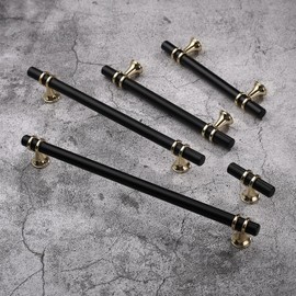 Coinkoly EU0004 Pack of 10 Furniture Handles, Black Gold Kitchen Handles, 128 mm Hole Spacing, Furniture Handles, Cabinet Handles, Drawer Handles, Handles for Kitchen Cupboards, Door Handles, Kitchen