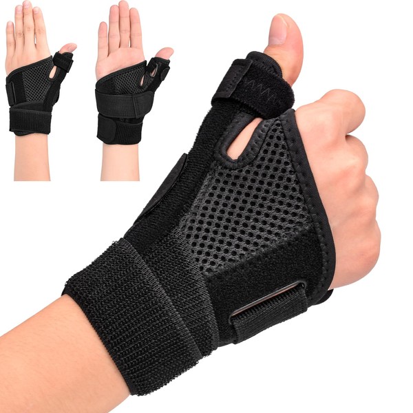 BEAUGIREW Thumb Splint Trigger Thumb Brace CMC Adjustable Thumb Stabilizer with Thumb Support Right Left Hand Universal Size for Arthritis Tendonitis Carpal Tunnel Pain Relief and Thumb Sprain Black