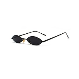 QVKUUT Retro Oval Sunglasses Women Men Metal Trendy Classic UV Protection Sunglasses, black/black
