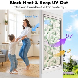 DKTIE INS Style Palm Leaf Turtle Back Leaf Decorative Window Privacy Film Sun Blocking Heat Control, Stained Glass Window Film Roll for Modern Home Decor (C557, 17.7 x 78.7 Inch)