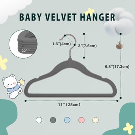 Wellong Baby Velvet Hangers, 28cm Kids Clothes Hangers, Non-Slip Childrens Hangers for Infant and Toddler 16 Pack Grey