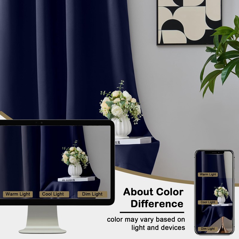 OVZME Navy Blue Blackout Curtains for Small Window Treatment, Light