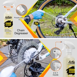Airmates Bike Chain Cleaning Kit: Including Bicycle Chain Cleaner Degreaser, Cycling Chain Lube, Cleaner Brush Tool and Gloves Suitable for MTB Ebike Road Bike and Trail Bikes