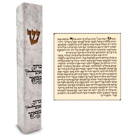 TALISMAN4U Modern Marble MEZUZAH CASE with Scroll for Door Hebrew Torah Blessing Gold Shin Self-Stick Waterproof Jewish Protection Mezuza Israel Judaica Gift 5 Inch
