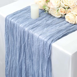 Table Runner Cheesecloth 10 FT Boho Rustic Table Runner Gauze Table Runner for Wedding Spring Decor Cheese Cloth Table Runner for Baby Shower Birthday Home Decor (Grey Blue, 5 Pack)