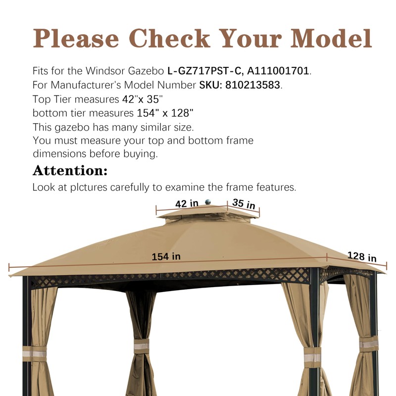 SCOCANOPY Replacement Canopy Cover for Windsor Gazebo L-GZ717PST-C, 810213583,South Hampton