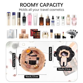 FANGENKE Small Drawstring Makeup Organizer,Lay Barrel Makeup Bag Cosmetic Bag Toiletry Bag for Travel,Portable Waterproof Make Up Bags for Women Brush Toiletries Accessories