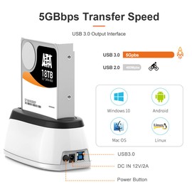 MAIWO RGB External Hard Drive Enclosure for 2.5 3.5 inch SATA HDD SSD, 18TB Capacity, 5Gbps SATA to USB 3.0 Adapter Reader Docking Station Converter