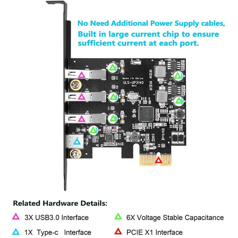 YEELIYA Tarjeta USB PCIe de 4 Puertos (1 USB-C -