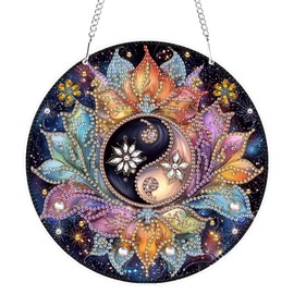 Hanging Diamond Painting Kits for Adults, Yin Yang Flower Diamond Art Hanging Kits Pendant Ornament, DIY 5D Special Shaped Crystal Diamond Gem Art, Small Diamond Painting Kits for Wall Window Decor