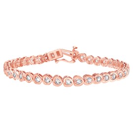 Beyond Brilliance Rose Gold Finish Over Brass White Sapphire Heart Shape 7" inch Bracelet for Women | Jewelry for Her | Valentine's Day Gifts for her