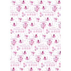 2 Sheets 2 Tags Congratulations On Your Christening Day Girl Balloons Design Wrapping Paper Gift Wrap Pink and White (PA)