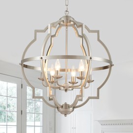 Majhoiw 21.7" Modern Brushed Nickel Chandelier Large Farmhouse 6-Light Rustic Pendant Lighting Fixtures for Dining Room Living Room Bedroom Kitchen Island Home Office