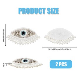 SUPERFINDINGS 1Pc Glass Beaded Evil Eye Patches Sew on Tassel Beaded White Patches Imitation Pearl Evil Eye Appliques Garments Accessories Appliques for Vintage Sewing Skirt Costume Gown