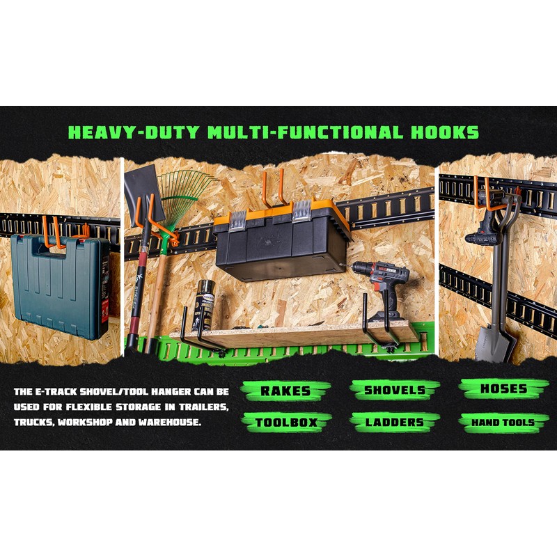 AUTOSwpozo 8-Pack Heavy Duty E-Track Shovel/Tool Hanger, Spades, Rakes, Workshop,