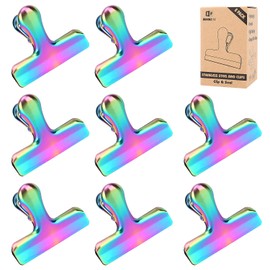BUNDLEPRO Pack of 8 Bag Clips, Stainless Steel and Heavy Duty Metal Bag Clip,Tightly Seals Chip, Coffee, Bread or Cereal Bags to Keep Food Fresh, for Home, Kitchen, Office, Pantry, Camping (Rainbow)