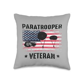 US Veterans Day Airborne Division Airborne Infantry Paratrooper Veteran American Flag Throw Pillow, 16x16, Multicolor