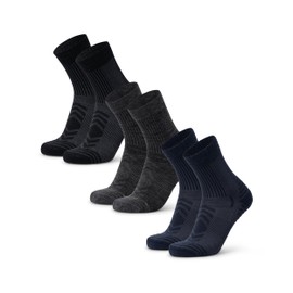 DANISH ENDURANCE Lightweight Merino Wool Hiking Socks, Warm Wool Socks, Merino Socks, Padded, Breathable, Unisex, for Men & Women, 3 & 5 Pairs, Multicoloured (1 x black, 1 x dark grey, 1 x navy blue),