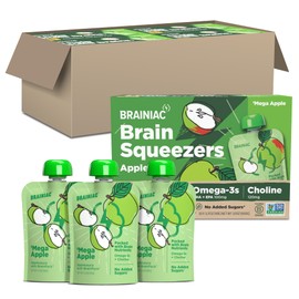 Brainiac Applesauce Mega Apple Pouches with Omega-3s, Unsweetened Applesauce with Vitamin C, Omega-3s and Choline, 40 Count, 3.2 oz.