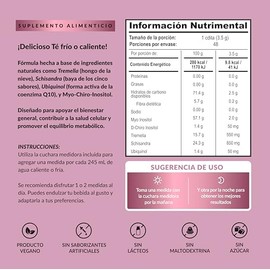 Inositol Polvo Myo Chiro Shisrandra Tremella Ubiquinol Porciones 168g Vegano Azúcar Saborizantes Edulcorantes The Mix Superfoods