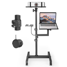 2 Shelves Mobile Projector Stand, Rolling Laptop Stand Adjustable Height 26 to 47 Inches, Podium Stands with Ventilated Tray, Heavy Duty, Laptop Floor Stand for Office, Home, Stage, DJ