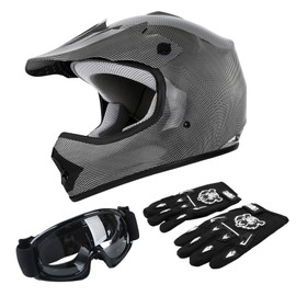 TCT-MOTORPARTS DOT Youth Kids Dirt Bike Full Face Helmets Motocross ATV Offroad Four Wheeler Helmet Carbon Fiber Mesium Size