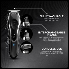 WAHL Aqua Blade 10 in 1 Multigroomer, Beard and Body Trimmers Men, Stubble Trimming, Body Shaving, Faceand Body Grooming, Fully Washable, Male Set, Black