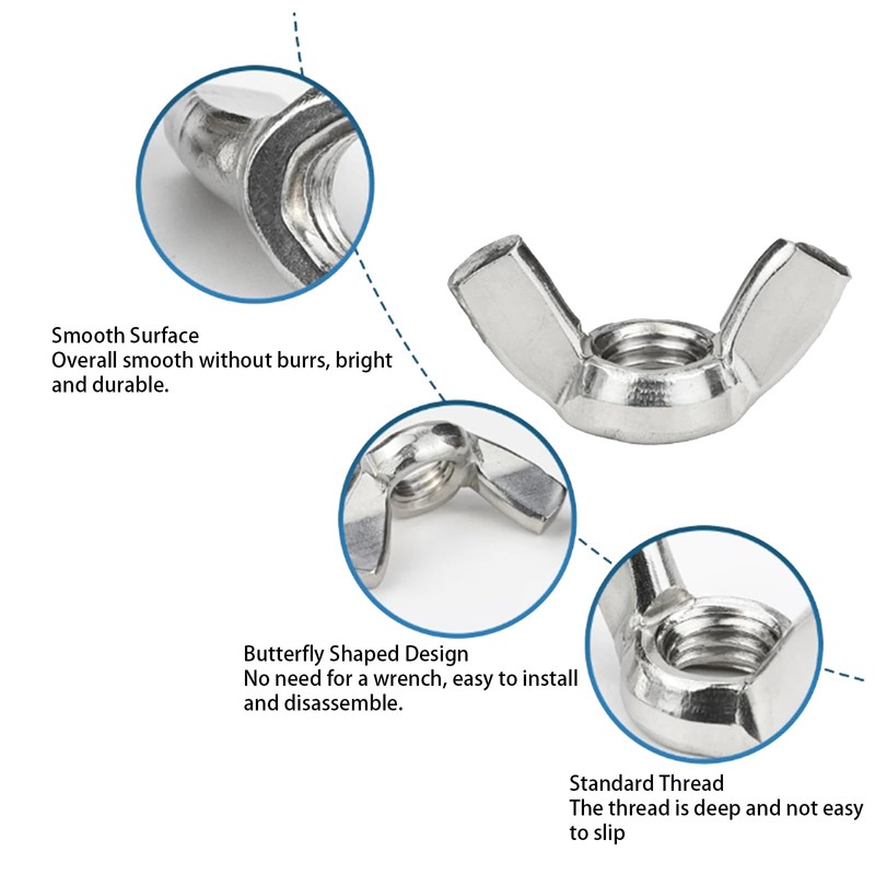 Leliafleury 30Pcs Butterfly Wing Nut M6 Stainless Steel Wing Nuts