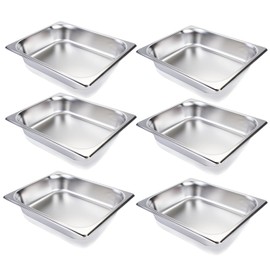 6 Pack Half Size Hotel Pans, 1/2 Size 2.5 Inch Deep Commercial Stainless Steel Steam Table Pan Set for Food, Catering Pan for Hotel, Buffet, Restaurant and Party