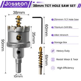 Josaton 38mm TCT Carbide Hole Saw Heavy Duty Hole Cutter Drill Bit for Stainless Steel, Metal, Alloy, Copper