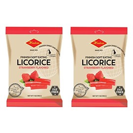 Halva European Style Licorice - Finnish Sweet and Soft Eating Licorice - 7 Ounce Bag - Pack of 2 (Strawberry)