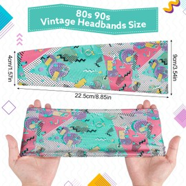 obeoby 8 Pack 80s Print Neon Headbands for Women, 90s Retro Accessories Sport Hairbands for Party Style Masquerade Running Cycling