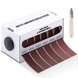 6 Grits Emery Cloth Roll 8m 1'' x 26' Sand Paper Roll with Dispenser, 80 150 240 320 400 600 Grit Abrasive Sand Paper Assortment for Wood Furniture Metal Automotive Polishing, Wet and Dry Use