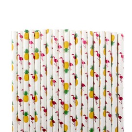 Ipalmay Flamingo Pineapple Hawaii Theme Paper Straws, Disposable Biodegradable, 7.75 Inches, Pack of 100