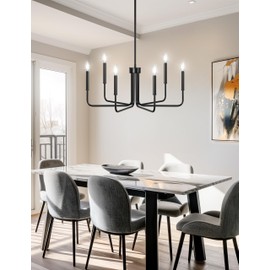 DORESshop Black Chandelier, 6-Light Farmhouse Chandelier for Dining Room, Dining Light Fixtures Over Tble, Industrial Modern Chandelier for Bedroom, Hall, Kitchen, Living Room