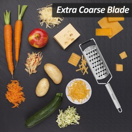 Professional Zester Grater Extra Coarse for Potato, Zucchini, Carrot, Apple, Cabbage and Cheese, Kitchen Grater with Razor-Sharp Stainless Steel Blade (Extra Coarse)