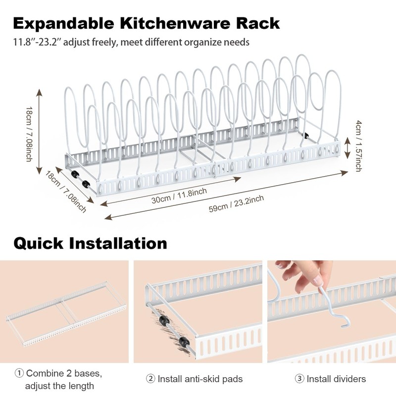 Housolution Pot and Pan Organizer Rack for Cabinet, Upgraded Expandable