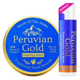 Peruvian Gold | Organic All Purpose Healing Balm | Scars, Eczema, Facial Moisturizer Cream, Dry Skin, Hair, Sun Burns | (1 Fl Oz) | BONUS Lip Balm