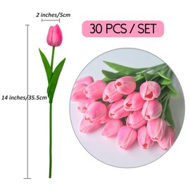 KOILLUXU Artificial Flowers 30pcs Bouquet 14" Tall Real Touch Tulips, Pink PU Fake Tulips Flowers for Arrangement Wedding Party or Easter Spring Home Centerpiece Dining Room Office Table Decoration