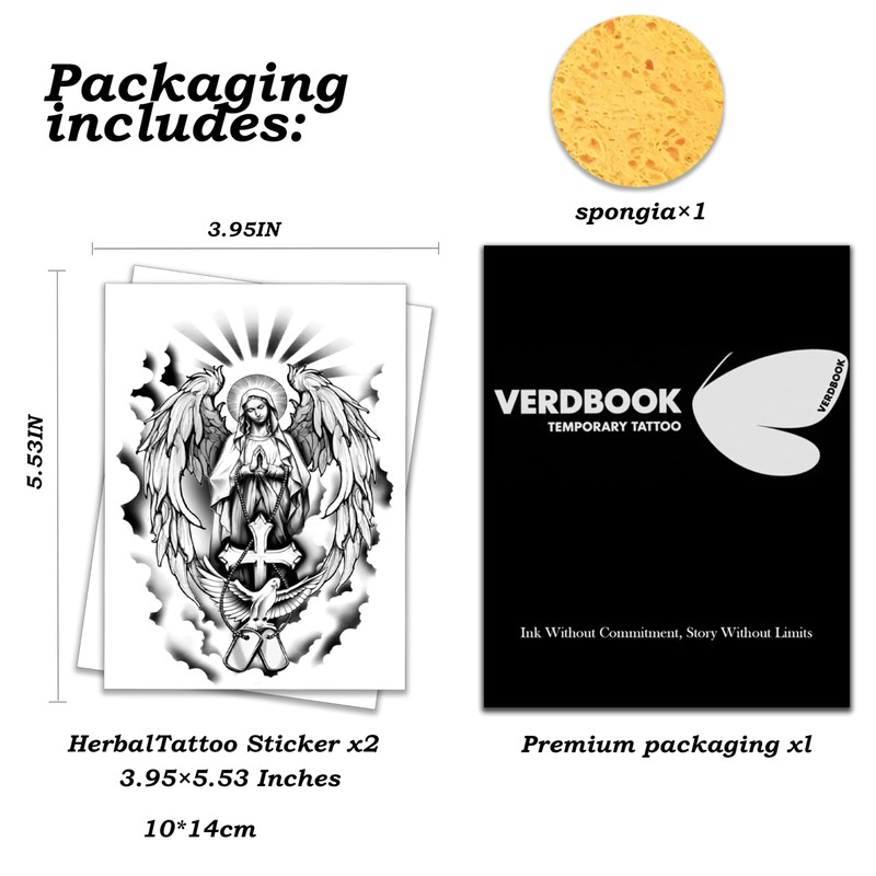 VERDBOOK Waterproof Temporary Tattoos: 2-Sheet Tattoo Kit with Realistic Body