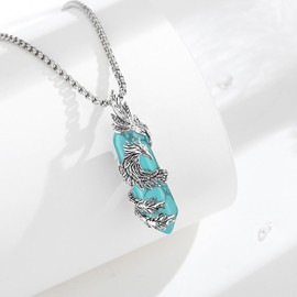INFUSEU Turquoise Phoenix Jewelry for Women Men Healing Crystal Necklace Bird Protection Pendant Peacock Parrot Spiritual Meditation Rock Gifts