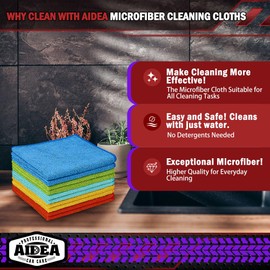 AIDEA Microfiber Cleaning Cloths-10PK, Microfiber Towels for Cars, Premium All-Purpose Car Cloth, Dusting Cloth Cleaning Rags, Absorbent Microfiber Cloth for SUVs, House, Kitchen, Window-12×12"
