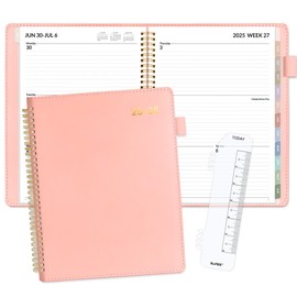 SUNEE 2025-2026 Weekly & Monthly Planner 9"x11.2" - 12 Month (July 2025 - June 2026), Vegan Leather Cover Planner Academic Year Calendar, Pocket, Notes, Monthly Tab, Pink