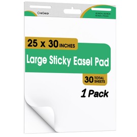 CREGEAR Sticky Easel Pad, 25 x 30 Inches, 1 Pack 30 Sheets/Pad, Large White Sticky Easel Paper for Office and Classrooms, Flip Chart Paper for Teachers