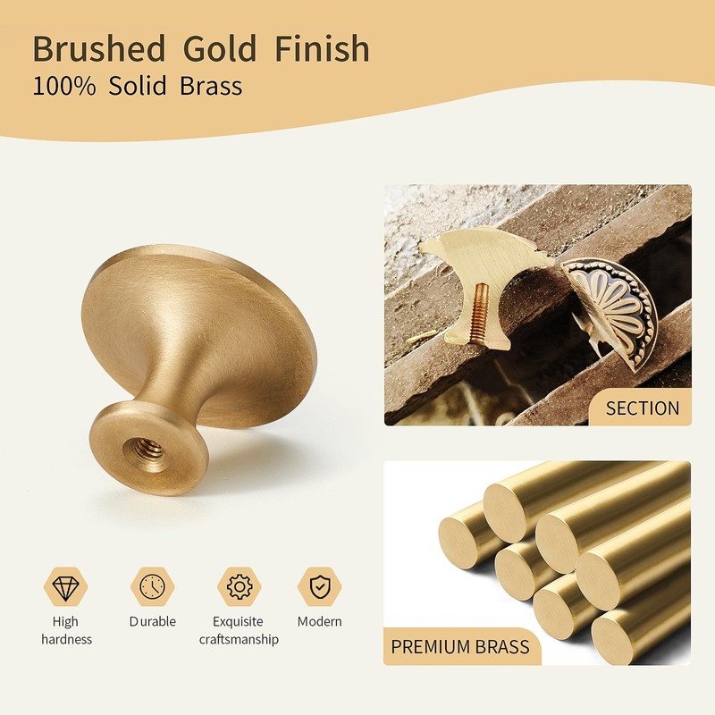 FLIRABBIT Black and Brushed-Gold Cabinet-Knobs - 5 Pack Flower Brass